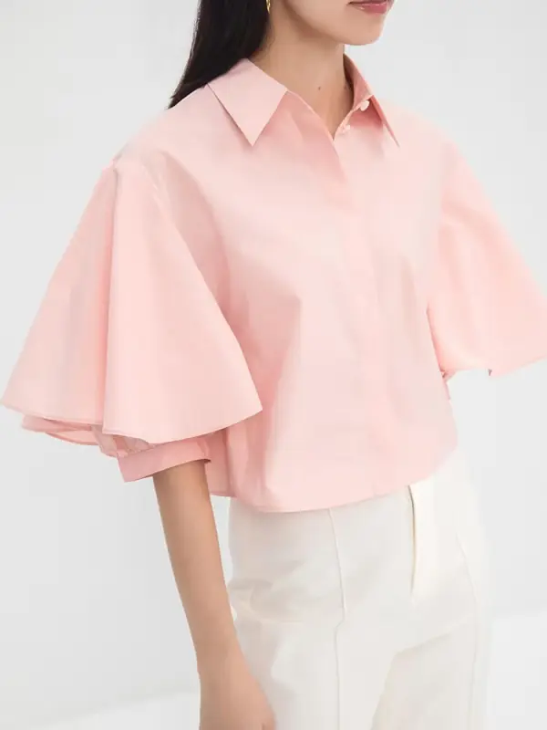 TWOTWINSTYLE Solid   Shirts For Women Turn Down Collar  Lapel Short Sleeve  Button  Casual Loose Blouse Female Fashion 2023 new