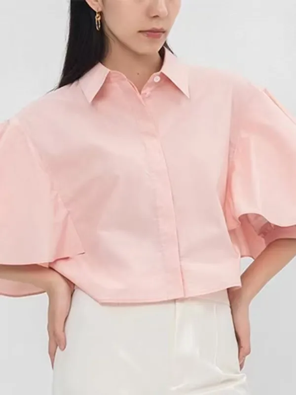 TWOTWINSTYLE Solid   Shirts For Women Turn Down Collar  Lapel Short Sleeve  Button  Casual Loose Blouse Female Fashion 2023 new