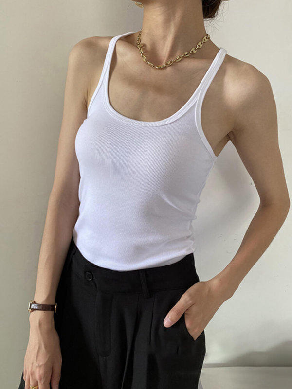 TWOTWINSTYLE Solid Minimalist Tank Tops For Women Square Collar Sleeveless Slim Pullover Casual Vest Female Fashion Clothing New