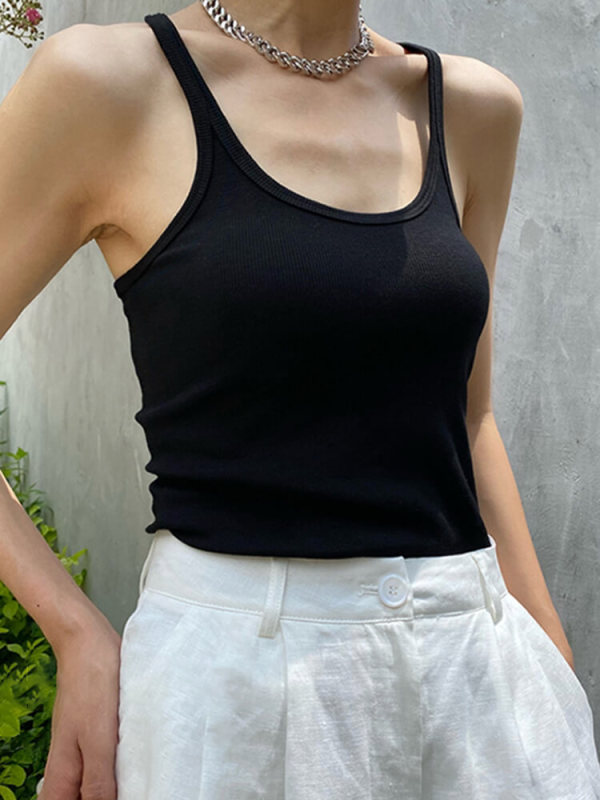 TWOTWINSTYLE Solid Minimalist Tank Tops For Women Square Collar Sleeveless Slim Pullover Casual Vest Female Fashion Clothing New