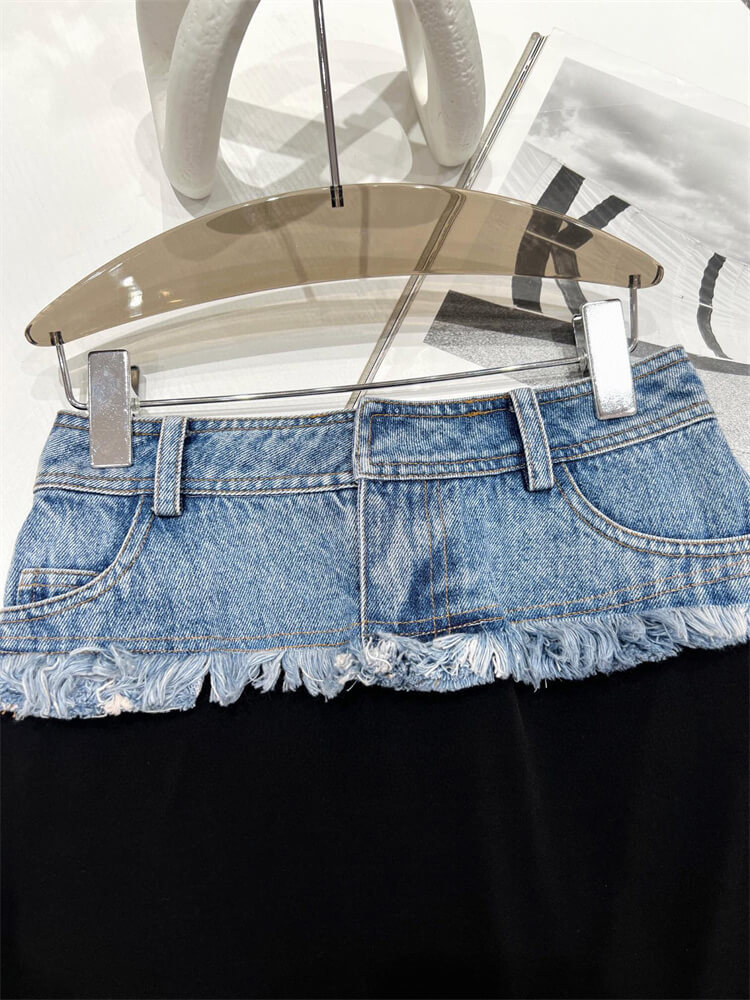 TWOTWINSTYLE Hot Color  Skirts For Women High Waist Patchwork Pocket Casual  Loose  Spicied  Denim Skirt  Female Clothing  News