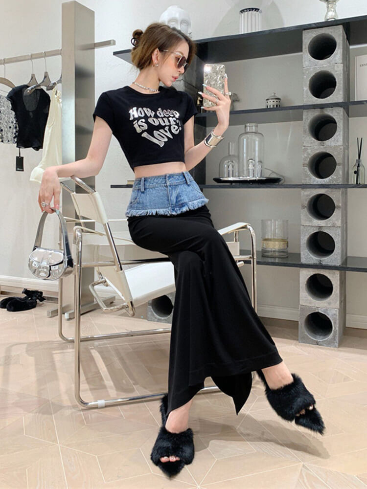 TWOTWINSTYLE Hot Color  Skirts For Women High Waist Patchwork Pocket Casual  Loose  Spicied  Denim Skirt  Female Clothing  News