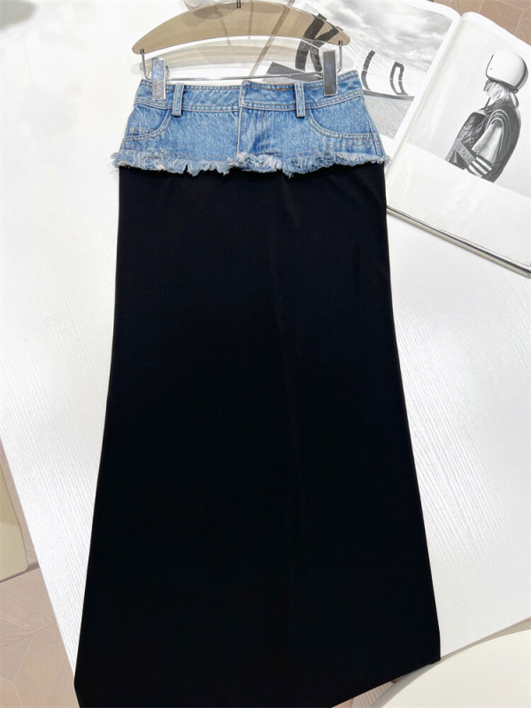 TWOTWINSTYLE Hot Color  Skirts For Women High Waist Patchwork Pocket Casual  Loose  Spicied  Denim Skirt  Female Clothing  News