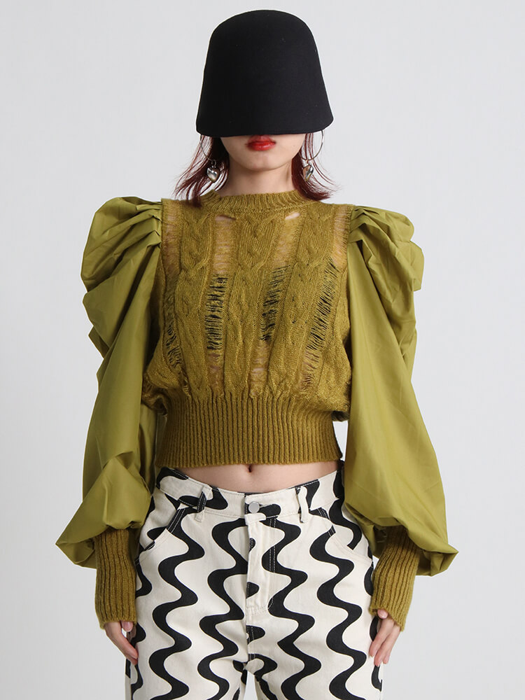 CHICEVER Puff Sleeve Sweaters For Women Round Neck Knitting Pullover Temperament Solid Sweater Female Fashion Clothing  News
