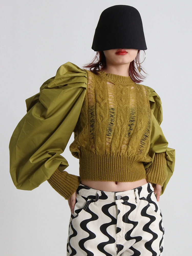 CHICEVER Puff Sleeve Sweaters For Women Round Neck Knitting Pullover Temperament Solid Sweater Female Fashion Clothing  News