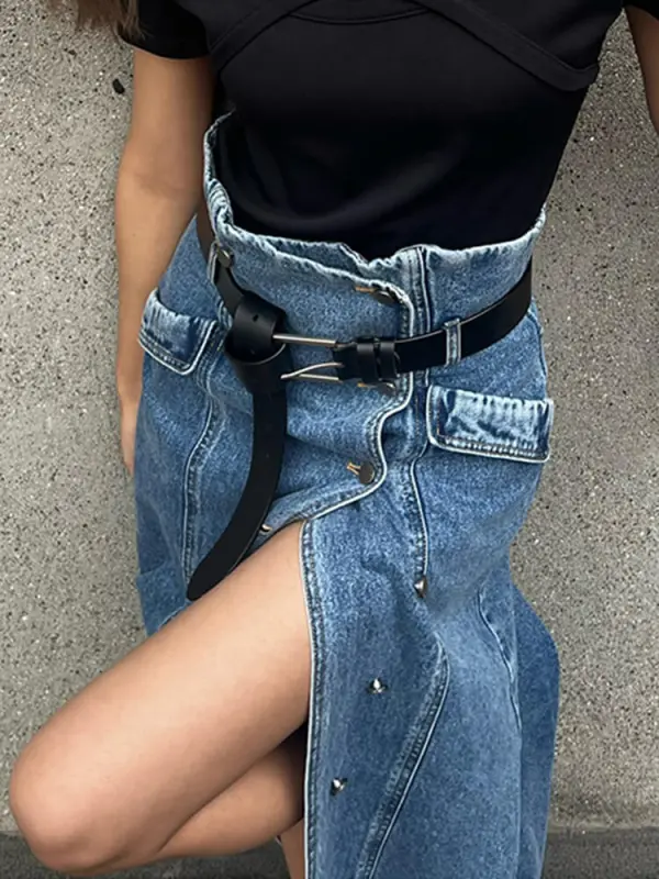 TWOTWINSTYLE Patchwork Solid Skirts For Women High Waist Split Summer A line  Belt Temperament Skirt Famle Clothing   News 2023