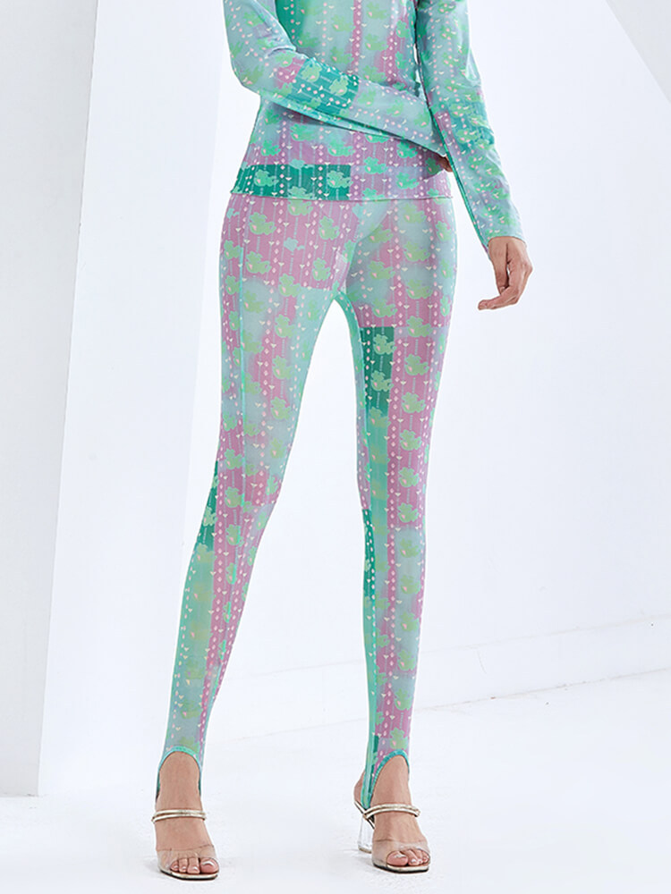 TWOTWINSTYLE Casual Print Tie Dye Transparent Pants For Women Thin Slim Fit Pants Female 2022 Summer Fashion New Women Clothing