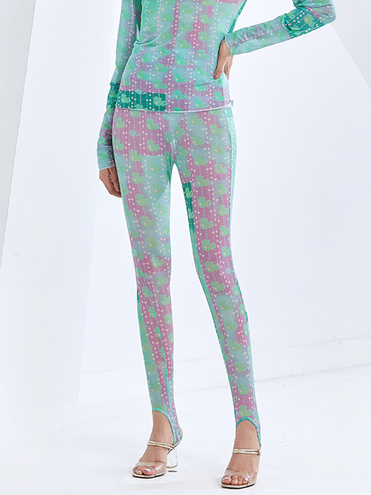 TWOTWINSTYLE Casual Print Tie Dye Transparent Pants For Women Thin Slim Fit Pants Female 2022 Summer Fashion New Women Clothing