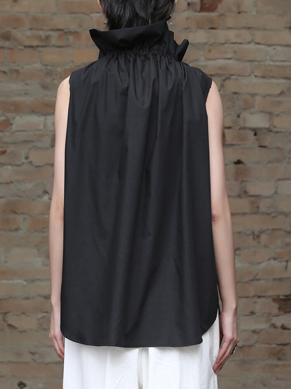 TWOTWINSTYLE Solid Folds  Blouses For Women Frill Neck Sleeveless Patchwork  Drawstring  Loose Blouser Female  Fashion Clothing