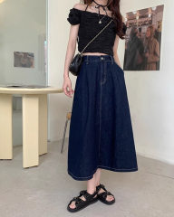 TWOTWINSTYLE Denim Solid Skirts For Women High Waist Patchwork Pocket Casual A Line Summer Skirt Female Fashion Clothing 2023
