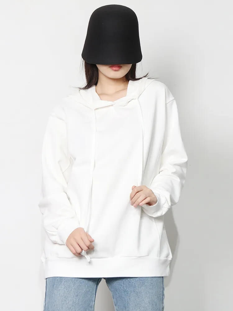 TWOTWINSTYLE Patchwork Drawstring Sweatshirts For Women Hooded Long Sleeve Casual Loose Autumn Fashion Style Clothing 2023 New