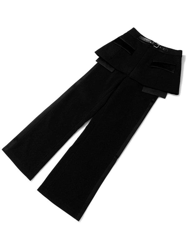TWOTWINSTYLE Minimalist Pockets Belt Pants For Women  High Waist  Spliced  Wide Leg Pants Streetwear  Solid Trousers Famle 2023