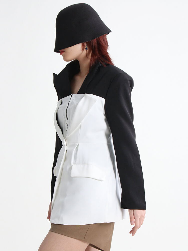 TWOTWINSTYLE Slim Hit Color Blazers For Women Notched Collar Long Sleeve Patchwork Single Button Casual Blazer Female Autumn New