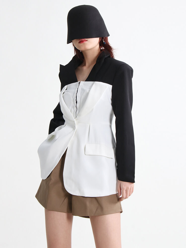 TWOTWINSTYLE Slim Hit Color Blazers For Women Notched Collar Long Sleeve Patchwork Single Button Casual Blazer Female Autumn New