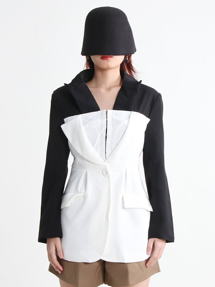 TWOTWINSTYLE Slim Hit Color Blazers For Women Notched Collar Long Sleeve Patchwork Single Button Casual Blazer Female Autumn New