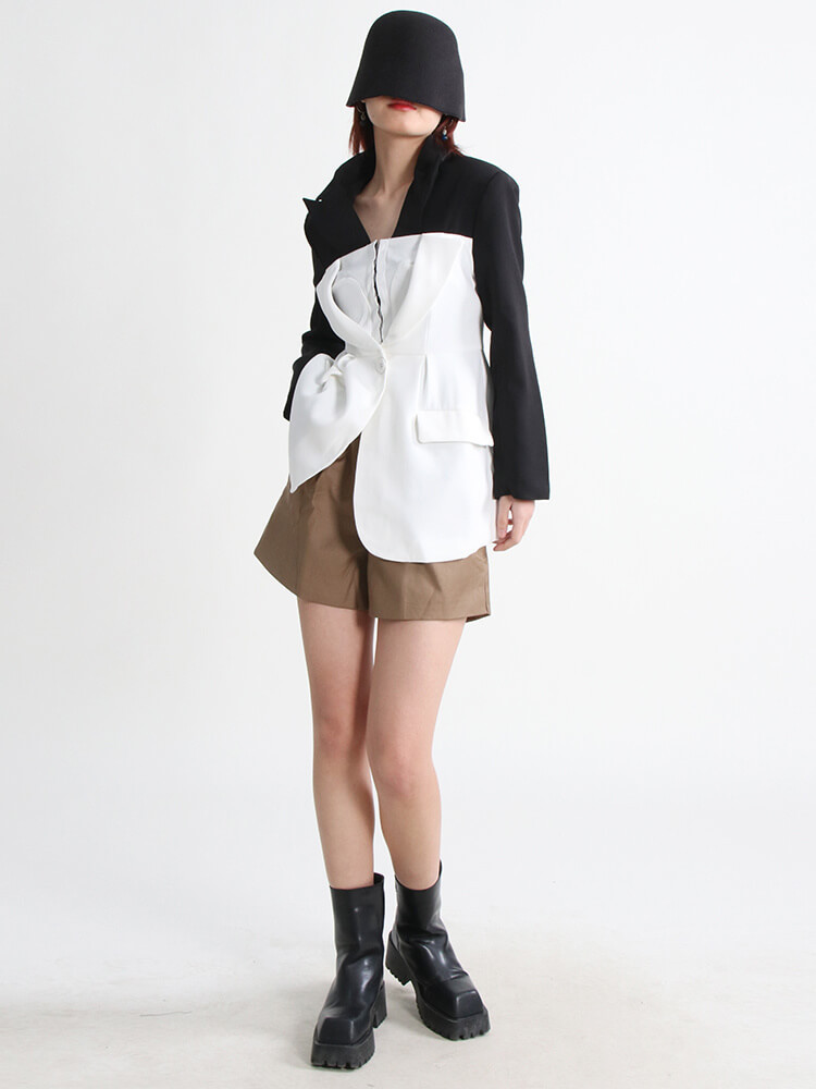 TWOTWINSTYLE Slim Hit Color Blazers For Women Notched Collar Long Sleeve Patchwork Single Button Casual Blazer Female Autumn New