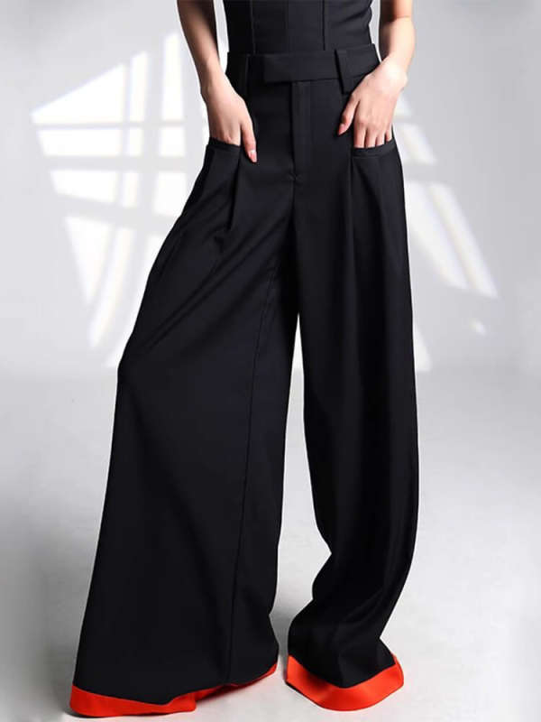 TWOTWINSTYLE Hit Color Casual Pant  For Women High Waist Full Length Loose  Patchwork  Pockets Elegant  Trousers Female New 2023