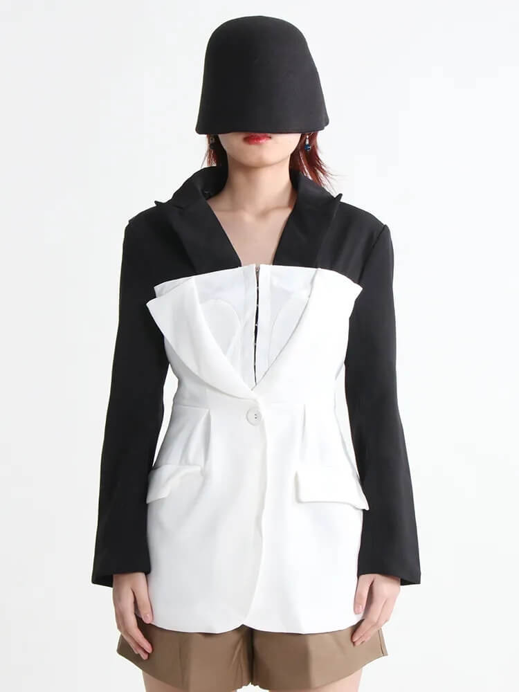 TWOTWINSTYLE Slim Hit Color Blazers For Women Notched Collar Long Sleeve Patchwork Single Button Casual Blazer Female Autumn New