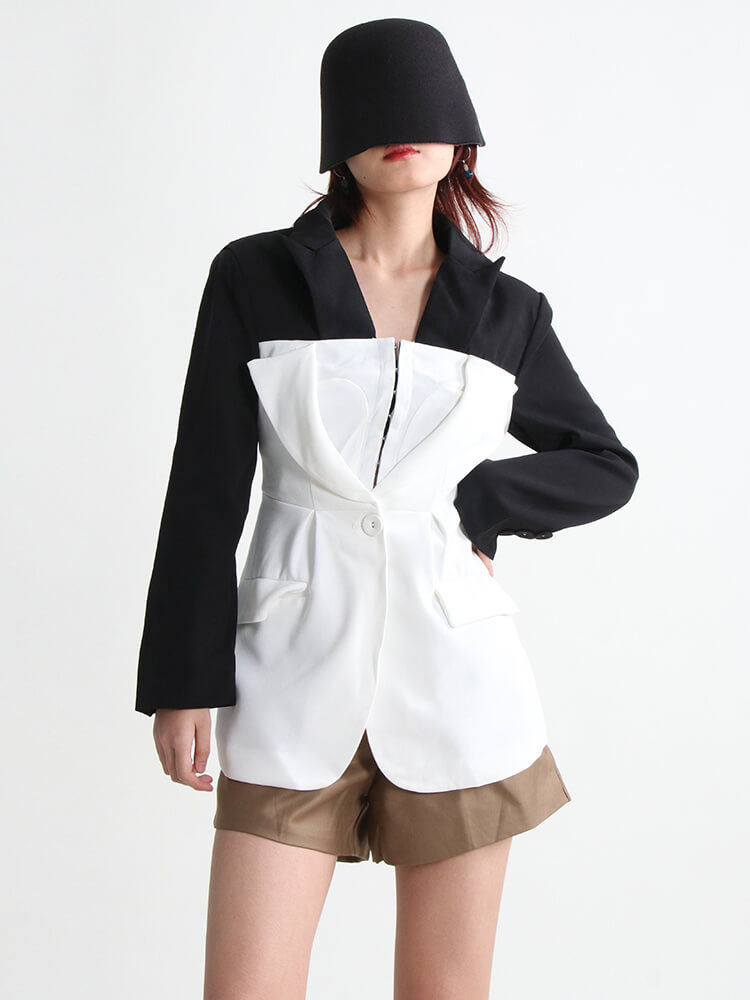 TWOTWINSTYLE Slim Hit Color Blazers For Women Notched Collar Long Sleeve Patchwork Single Button Casual Blazer Female Autumn New