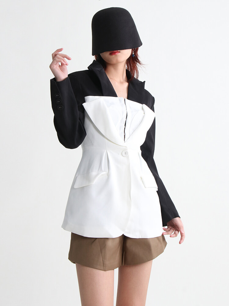 TWOTWINSTYLE Slim Hit Color Blazers For Women Notched Collar Long Sleeve Patchwork Single Button Casual Blazer Female Autumn New