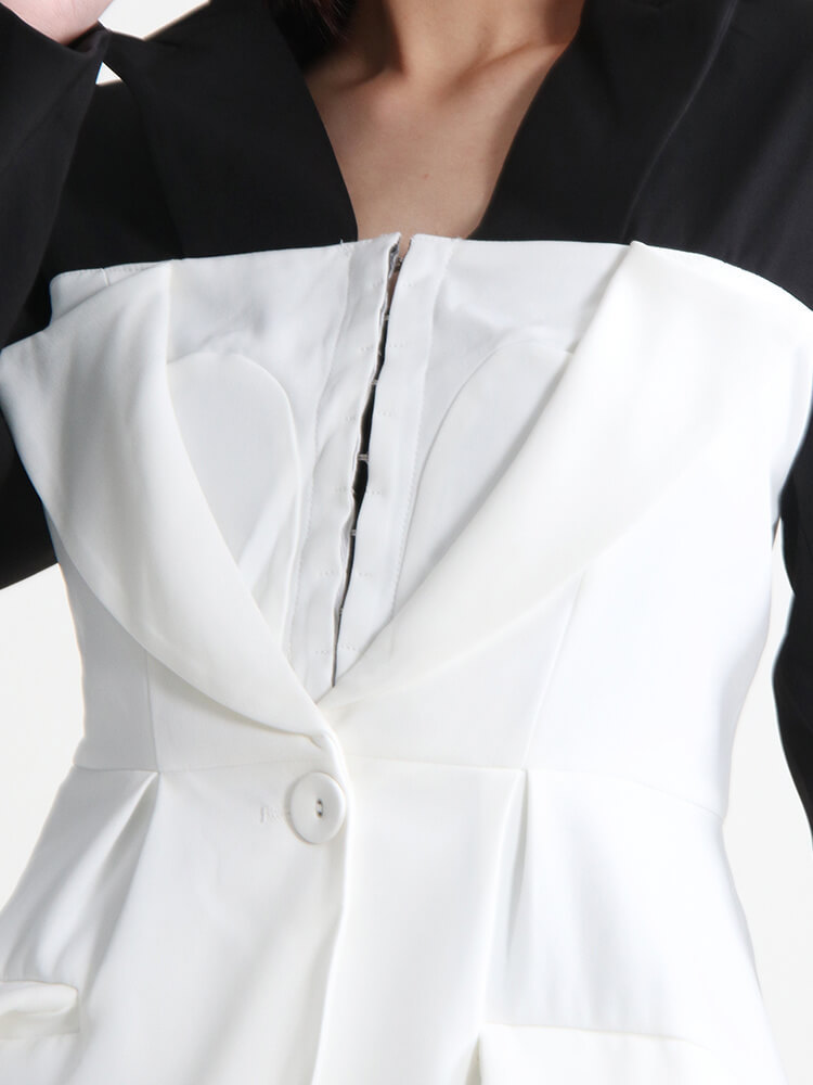 TWOTWINSTYLE Slim Hit Color Blazers For Women Notched Collar Long Sleeve Patchwork Single Button Casual Blazer Female Autumn New