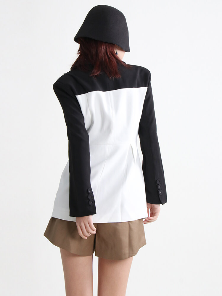 TWOTWINSTYLE Slim Hit Color Blazers For Women Notched Collar Long Sleeve Patchwork Single Button Casual Blazer Female Autumn New