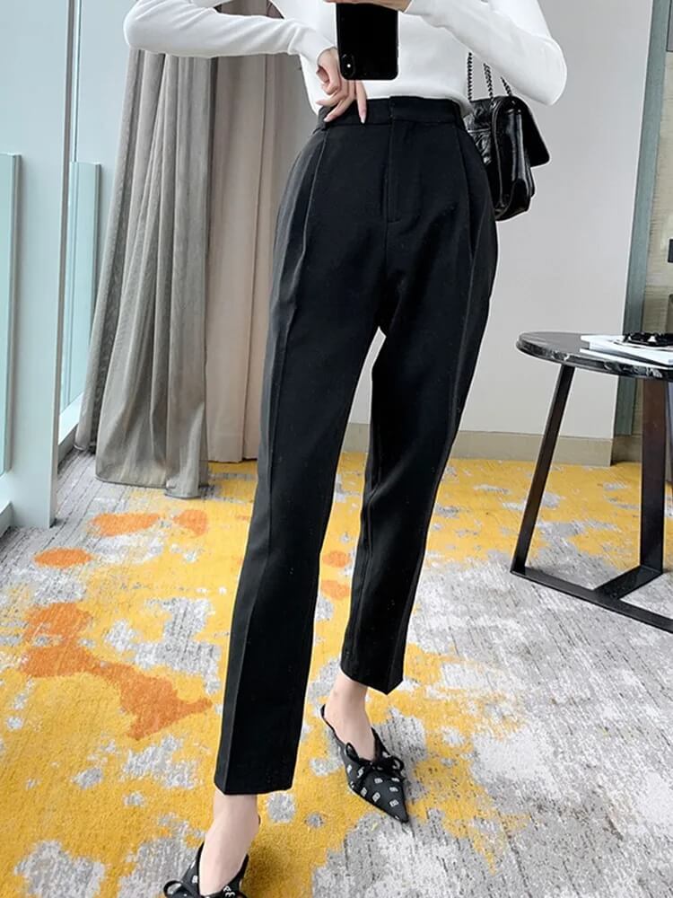 TWOTWINSTYLE Solid Harem Pants For Women High Waist Minimalist Ruched Long Trousers Female Fashion Casual 2022 Autumn Clothing