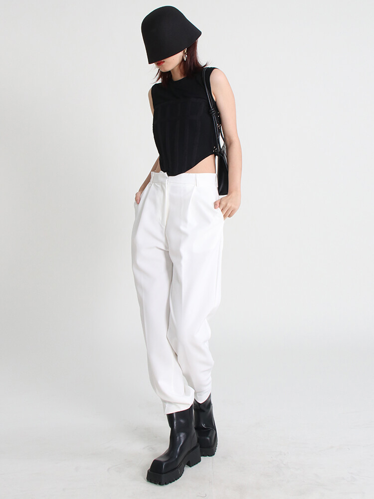 TWOTWINSTYLE Solid Harem Pants For Women High Waist Minimalist Ruched Long Trousers Female Fashion Casual 2022 Autumn Clothing