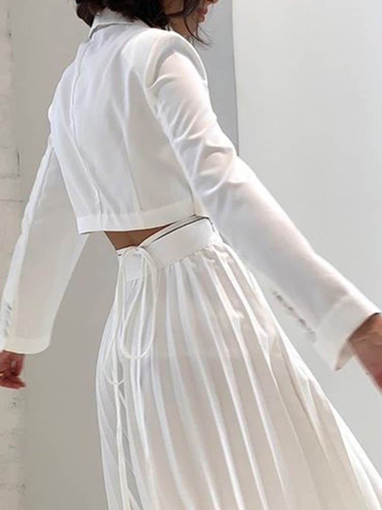 TWOTWINSTYLE Pocket  Cut Out Blazer For Women Notched Collar Flare Sleeve Bandage  Solid Blazers Female Fashion Clothing  New