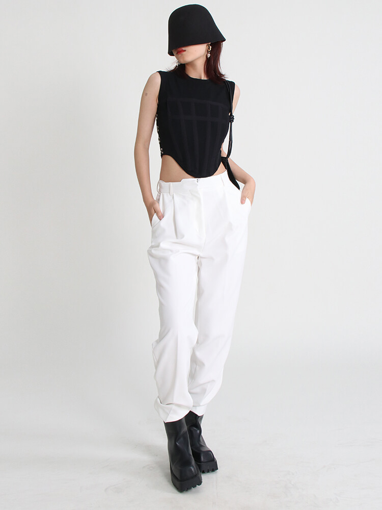 TWOTWINSTYLE Solid Harem Pants For Women High Waist Minimalist Ruched Long Trousers Female Fashion Casual 2022 Autumn Clothing