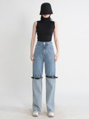 TWOTWINSTYLE Button Denim Belt Jeans For Women High Waist Colorblock Wide Leg Pants Patchwork  Female Summer 2023 Clothing News