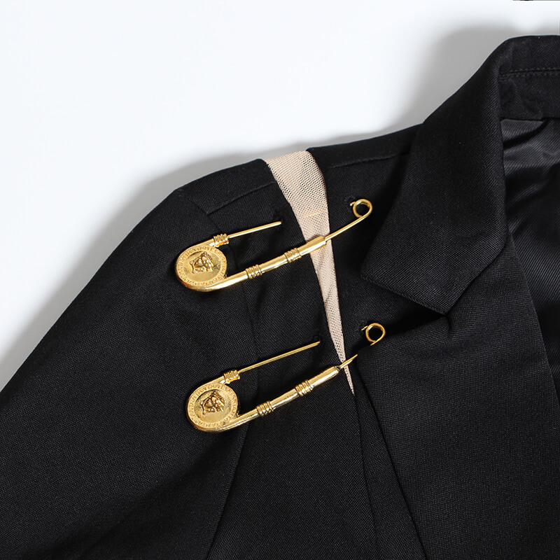TWOTWINSTYLE  Patchwork Metal Buckle Slimming Blazers For Women Notched Collar Long Sleeve Solid Split Casual Blazer Female Clothes