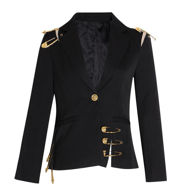 TWOTWINSTYLE  Patchwork Metal Buckle Slimming Blazers For Women Notched Collar Long Sleeve Solid Split Casual Blazer Female Clothes