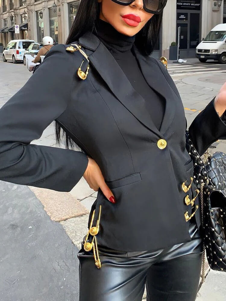 TWOTWINSTYLE  Patchwork Metal Buckle Slimming Blazers For Women Notched Collar Long Sleeve Solid Split Casual Blazer Female Clothes
