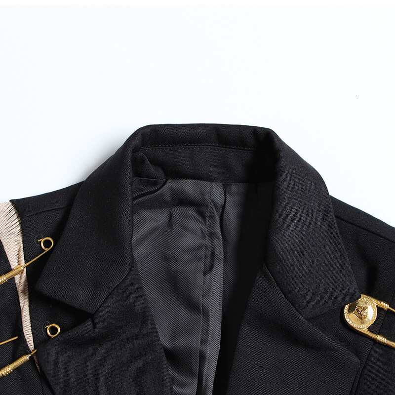 TWOTWINSTYLE  Patchwork Metal Buckle Slimming Blazers For Women Notched Collar Long Sleeve Solid Split Casual Blazer Female Clothes