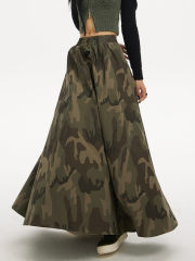 TWOTWINSTYLE Camouflage Skirts For Women High Waist Casual Loose A Line Temperament Hit Color Summer Skirt Female Fashion New