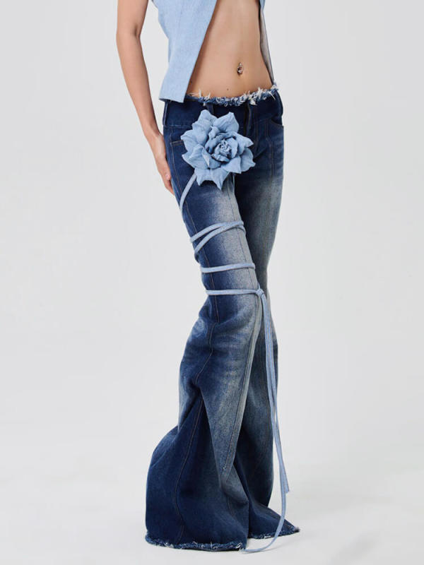 TWOTWINSTYLE Patchwork Appliques Jeans For Women High Waist Casual Slimming Flare Denim Pants Summer Female Fashion Clothing New