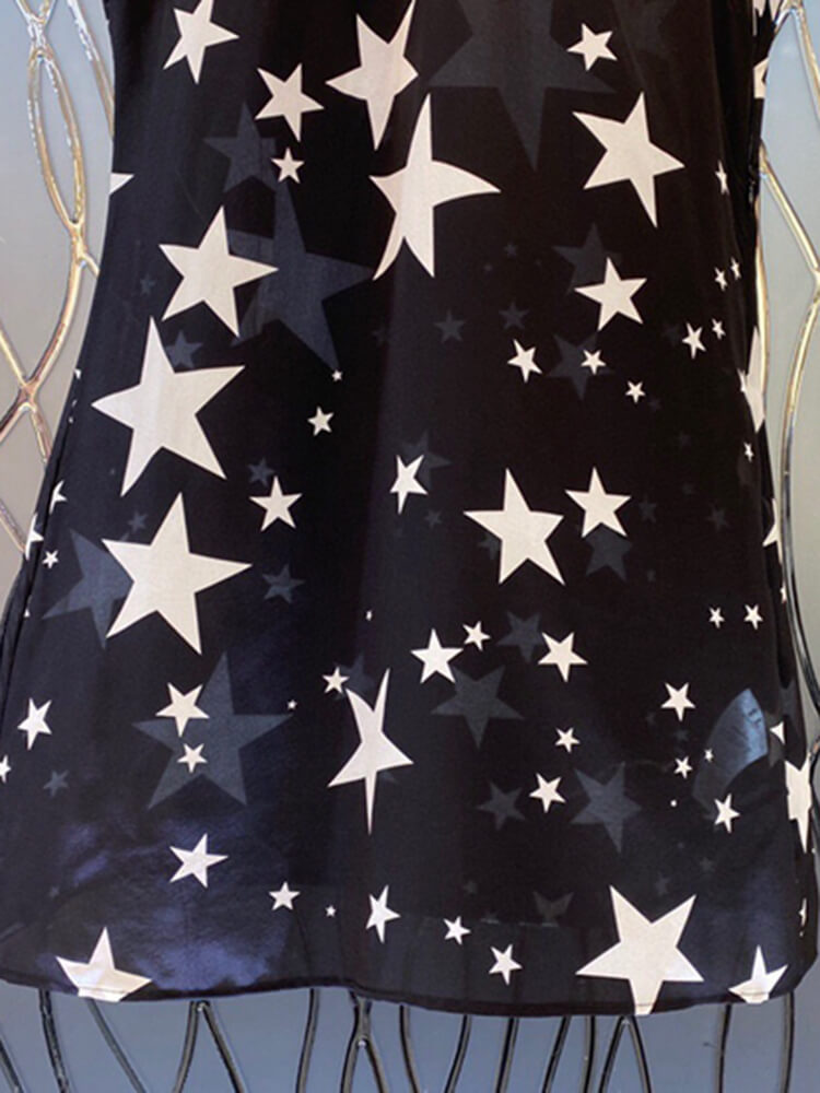 TWOTWINSTYLE  Hit Color Star Mini Print Dresses For Women Stand Collar Short Sleeve High Waist Mini Hollow Out Elegant Dress Female