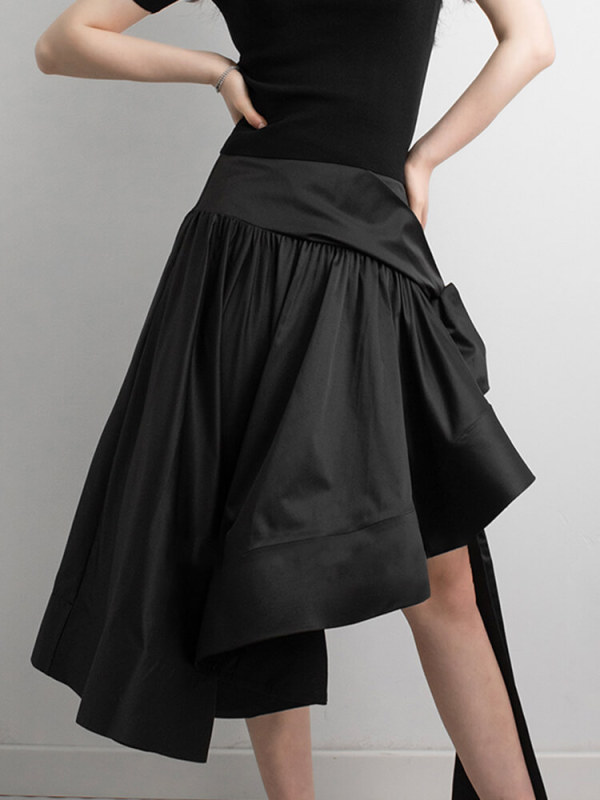 TWOTWINSTYLE Solid Elegant Skirts For Women High Waist Asymmetrical Patchwork Lace Up Temperament Skirt Female Fashion Clothing