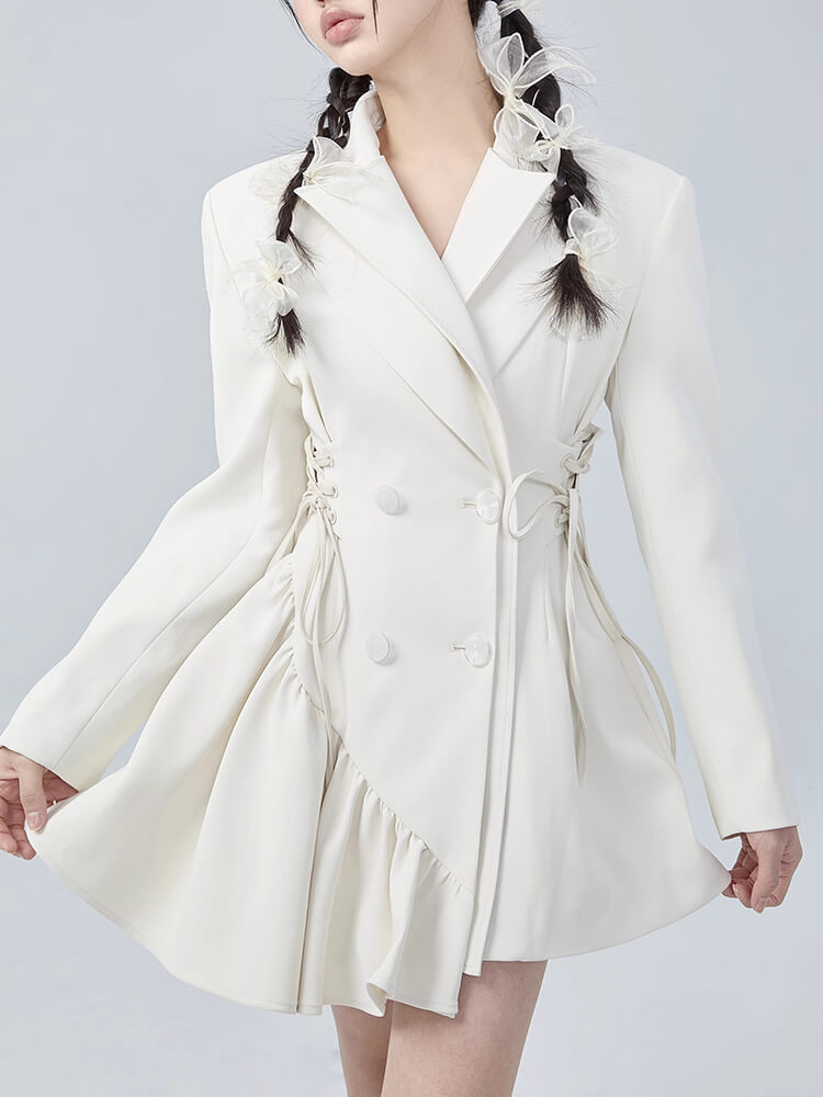 TWOTWINSTYLE  Mini  Solid Lace Up Dresses For Women Notched Collar Long Sleeve High Waist Tunic Irregular  Dress Female Fashion