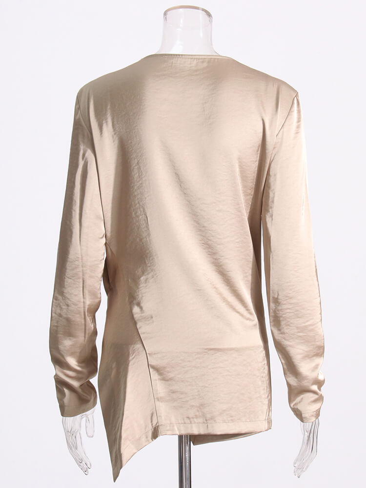 TWOTWINSTYLE Casual Button Shirts For Women Round Neck Long Sleeve Casual Loose Minimalist Loose Blouse Female Fashion Clothing