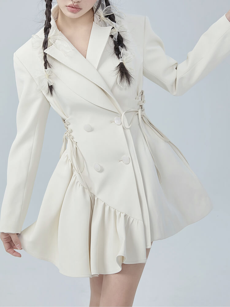 TWOTWINSTYLE  Mini  Solid Lace Up Dresses For Women Notched Collar Long Sleeve High Waist Tunic Irregular  Dress Female Fashion