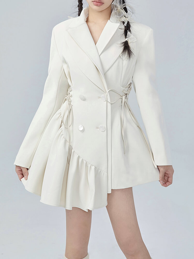 TWOTWINSTYLE  Mini  Solid Lace Up Dresses For Women Notched Collar Long Sleeve High Waist Tunic Irregular  Dress Female Fashion