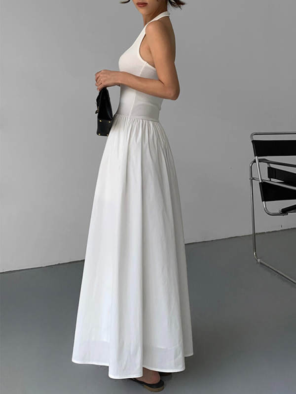 TWOTWINSTYLE Minimalist Dresses Fpr Women Halter Sleeveless High Waist Backless Solid Elegant Dress Female Fashion Clothing 2023