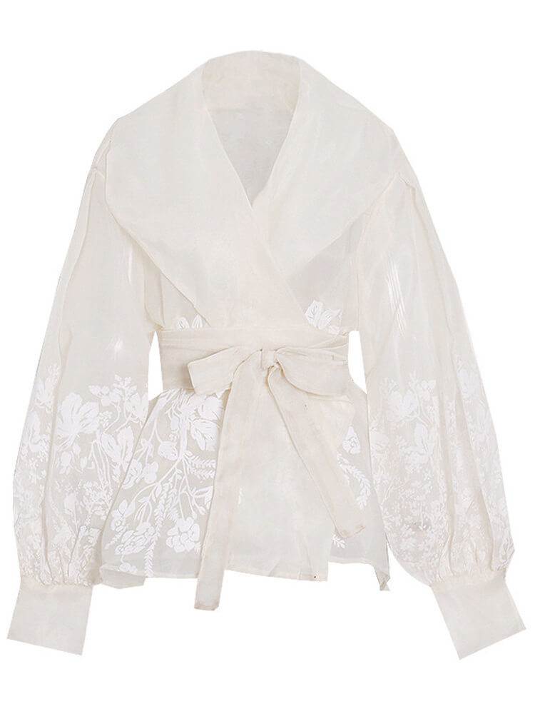 TWOTWINSTYLE Embroidery Patchwork Bowknot Shirts For Women Lapel Long Sleeve Gathered Waist Shirts Female Clothes Casual Fashion New