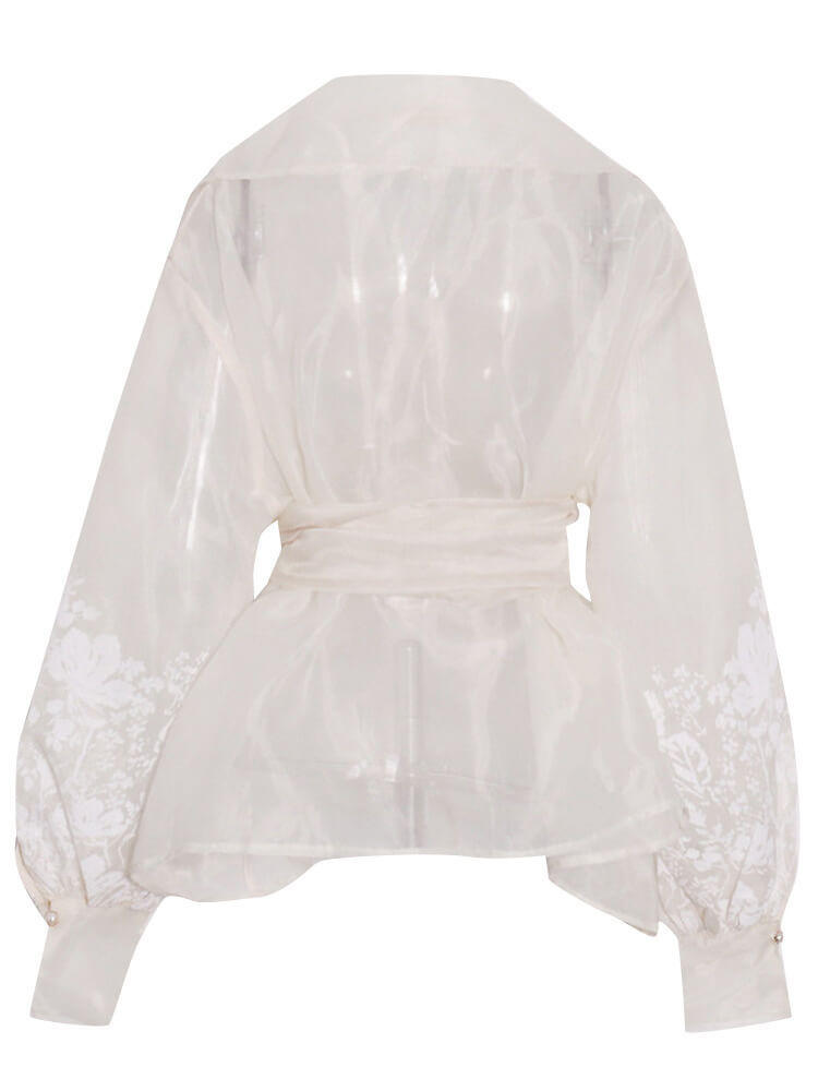 TWOTWINSTYLE Embroidery Patchwork Bowknot Shirts For Women Lapel Long Sleeve Gathered Waist Shirts Female Clothes Casual Fashion New
