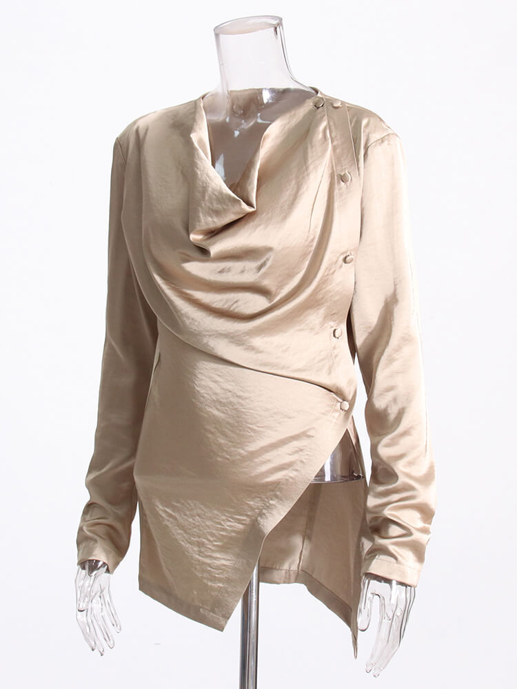 TWOTWINSTYLE Casual Button Shirts For Women Round Neck Long Sleeve Casual Loose Minimalist Loose Blouse Female Fashion Clothing