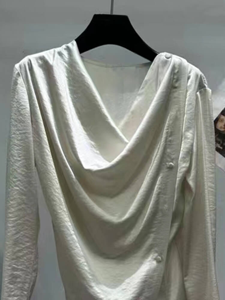 TWOTWINSTYLE Casual Button Shirts For Women Round Neck Long Sleeve Casual Loose Minimalist Loose Blouse Female Fashion Clothing