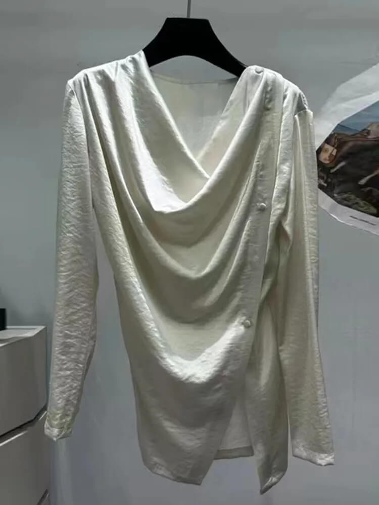 TWOTWINSTYLE Casual Button Shirts For Women Round Neck Long Sleeve Casual Loose Minimalist Loose Blouse Female Fashion Clothing