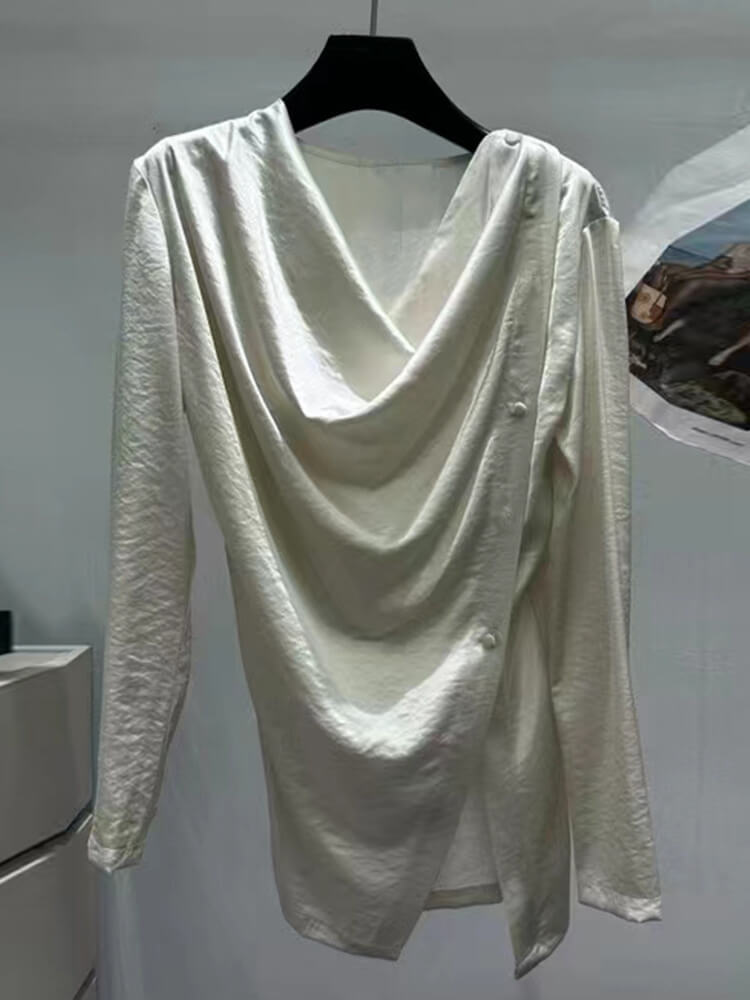 TWOTWINSTYLE Casual Button Shirts For Women Round Neck Long Sleeve Casual Loose Minimalist Loose Blouse Female Fashion Clothing